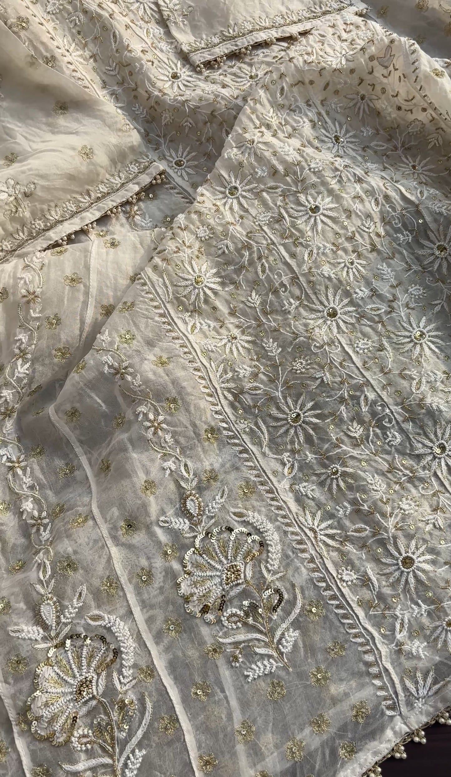 Pure Organza Silk Anarkali – Hand-Embroidered Chikankari & Luxe Embellishments