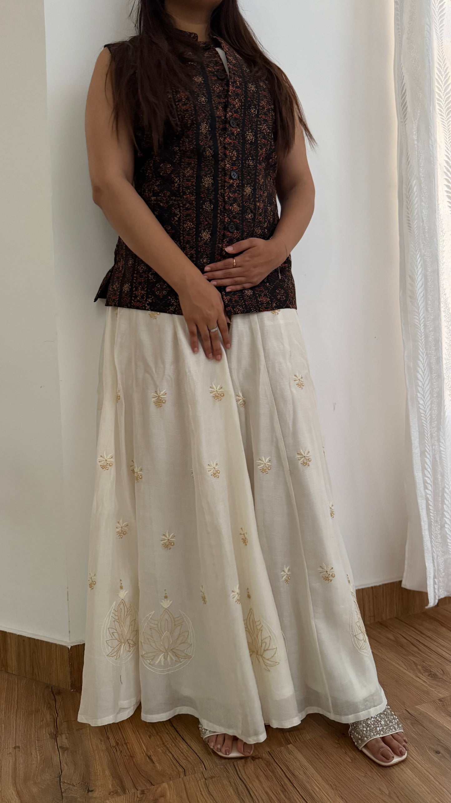 The Ivory Muse: Pure Chanderi Silk Sharara with Chikankari