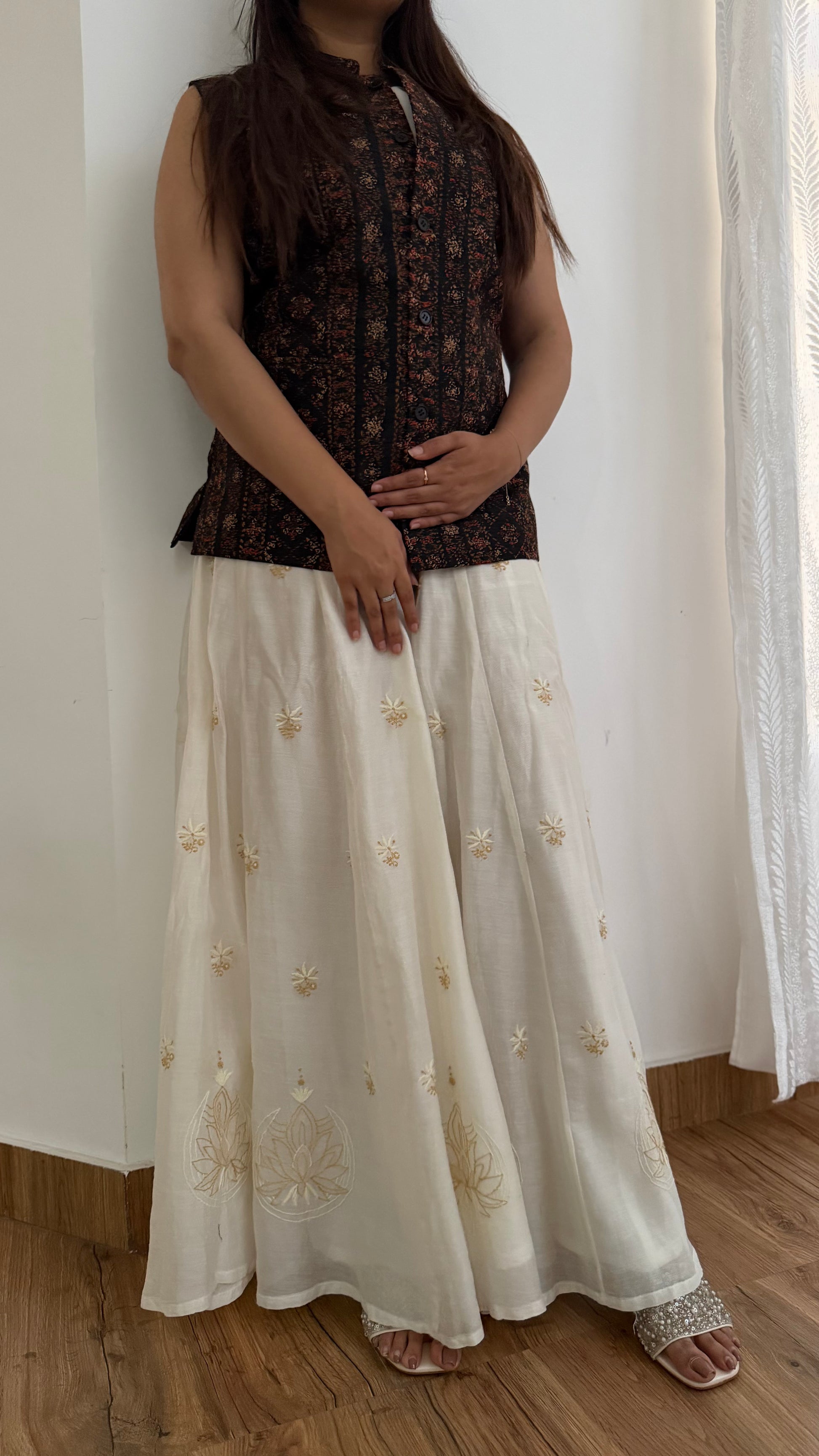 The Ivory Muse: Pure Chanderi Silk Sharara with Chikankari