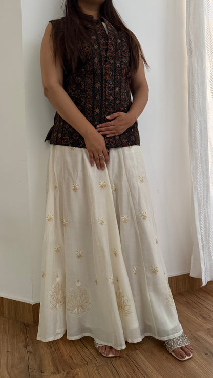 The Ivory Muse: Pure Chanderi Silk Sharara with Chikankari