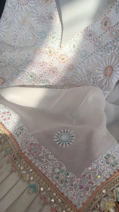 Off White Chikankari and Embellishments Suit