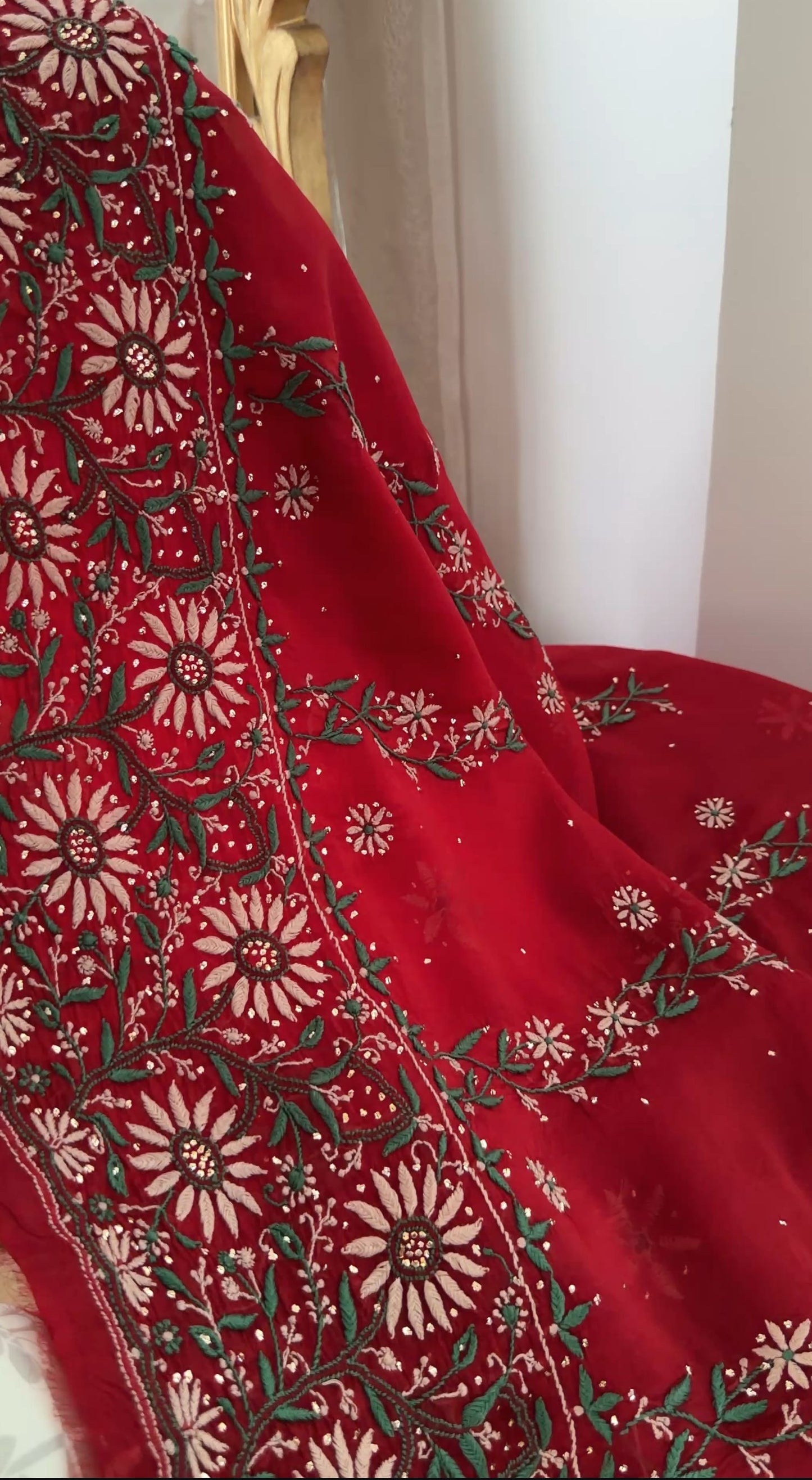 Deep Red Organza Silk Kurta Dupatta Set