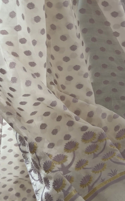 Lavender Chanderi Banarasi Zari Suit Set with Chikankari and Embellishments