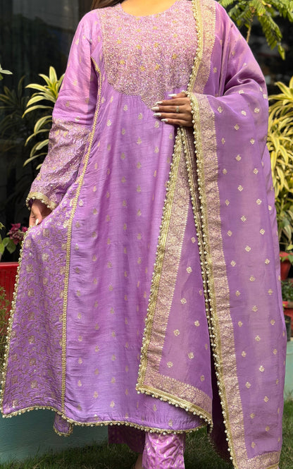 Pure Silk Suit with Zari, Resham French Knots and Sequins