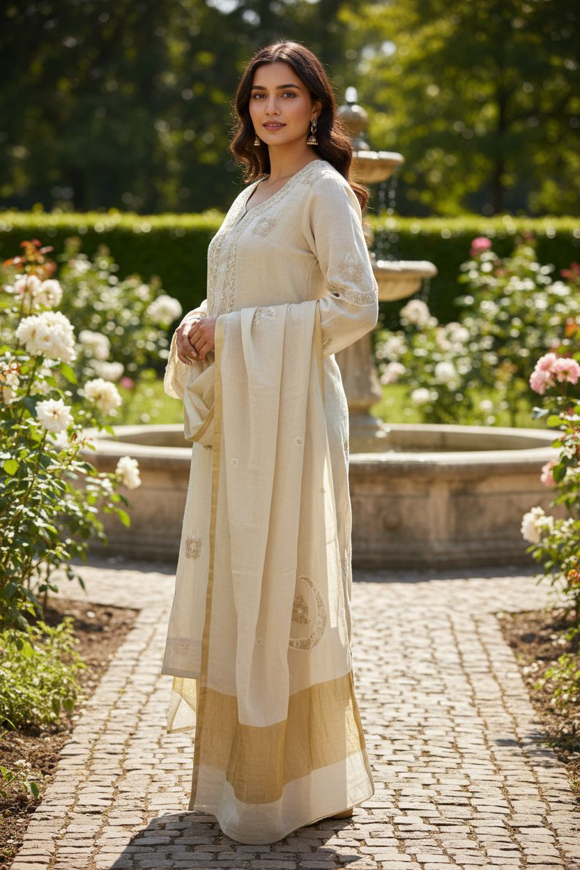 Pure Tissue Chanderi Silk Suit - Chand (crescent) Design