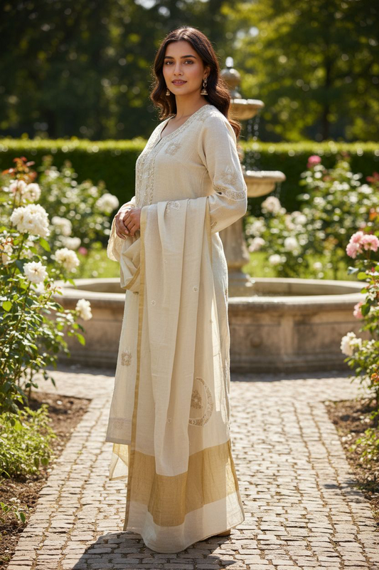 Pure Tissue Chanderi Silk Suit - Chand (crescent) Design