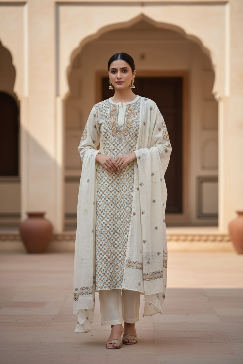 Chanderi Suit with Chikankari and Mukaish
