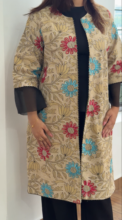 Tussar Silk Kantha & Sequins Jacket Set