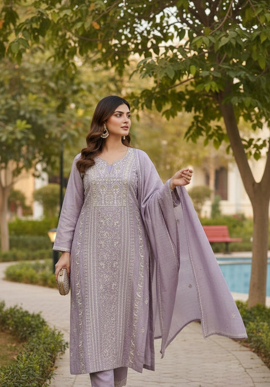 Pure Tussar Silk Chikankari with Embellishments | Eternal Craftsmanship