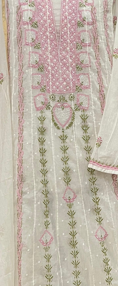 Mul Chanderi Chikankari Anarkali Suit