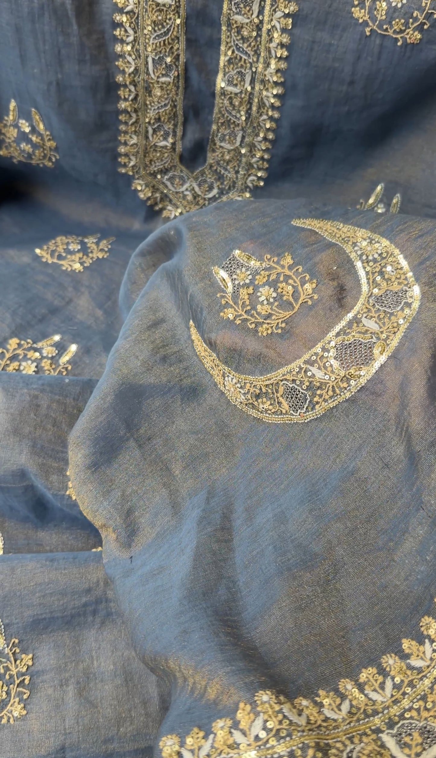 The Celestial "Chand" Ensemble | Pure Tissue Chanderi Silk Hand-Embroidered Chikankari Set