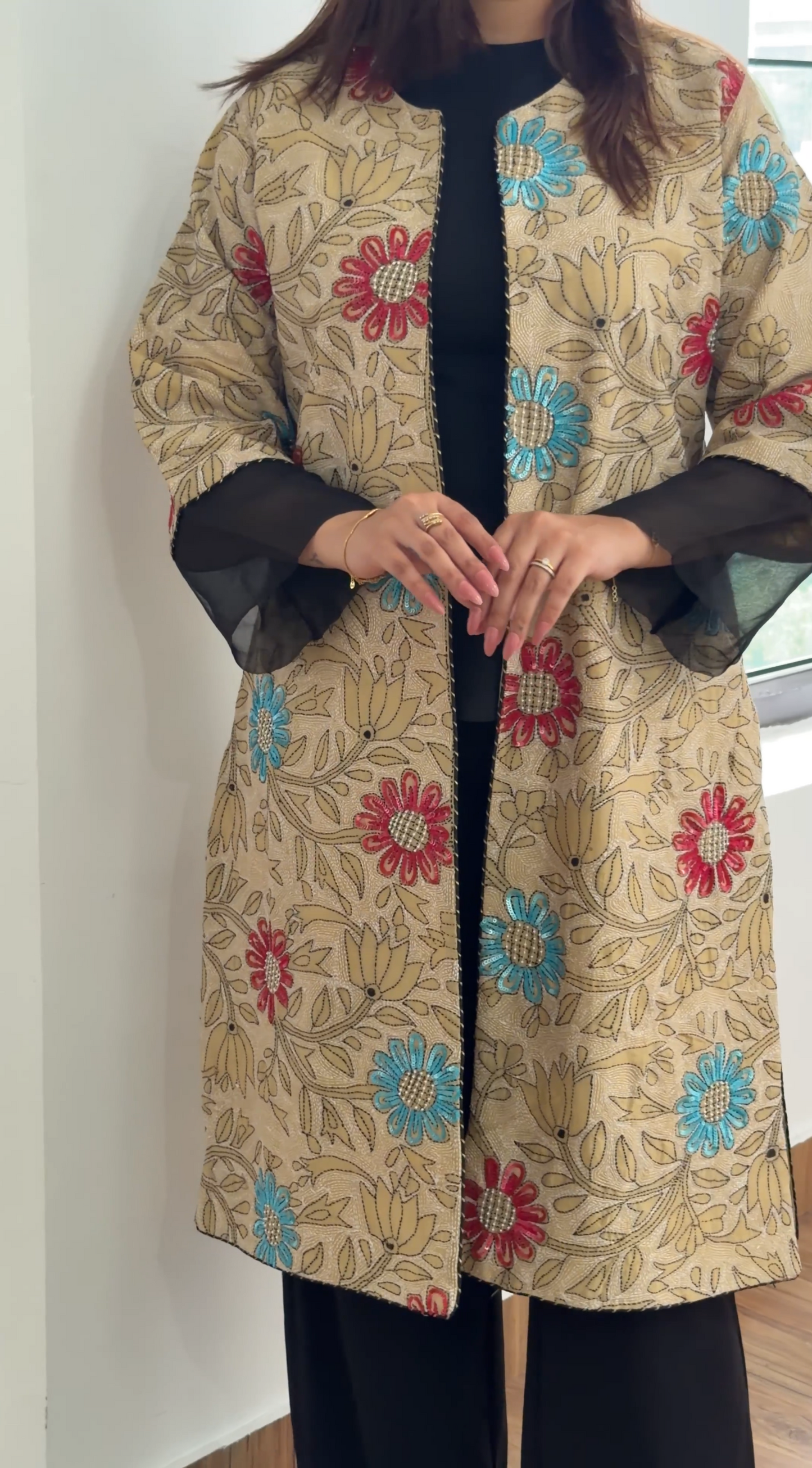 Tussar Silk Kantha & Sequins Jacket Set