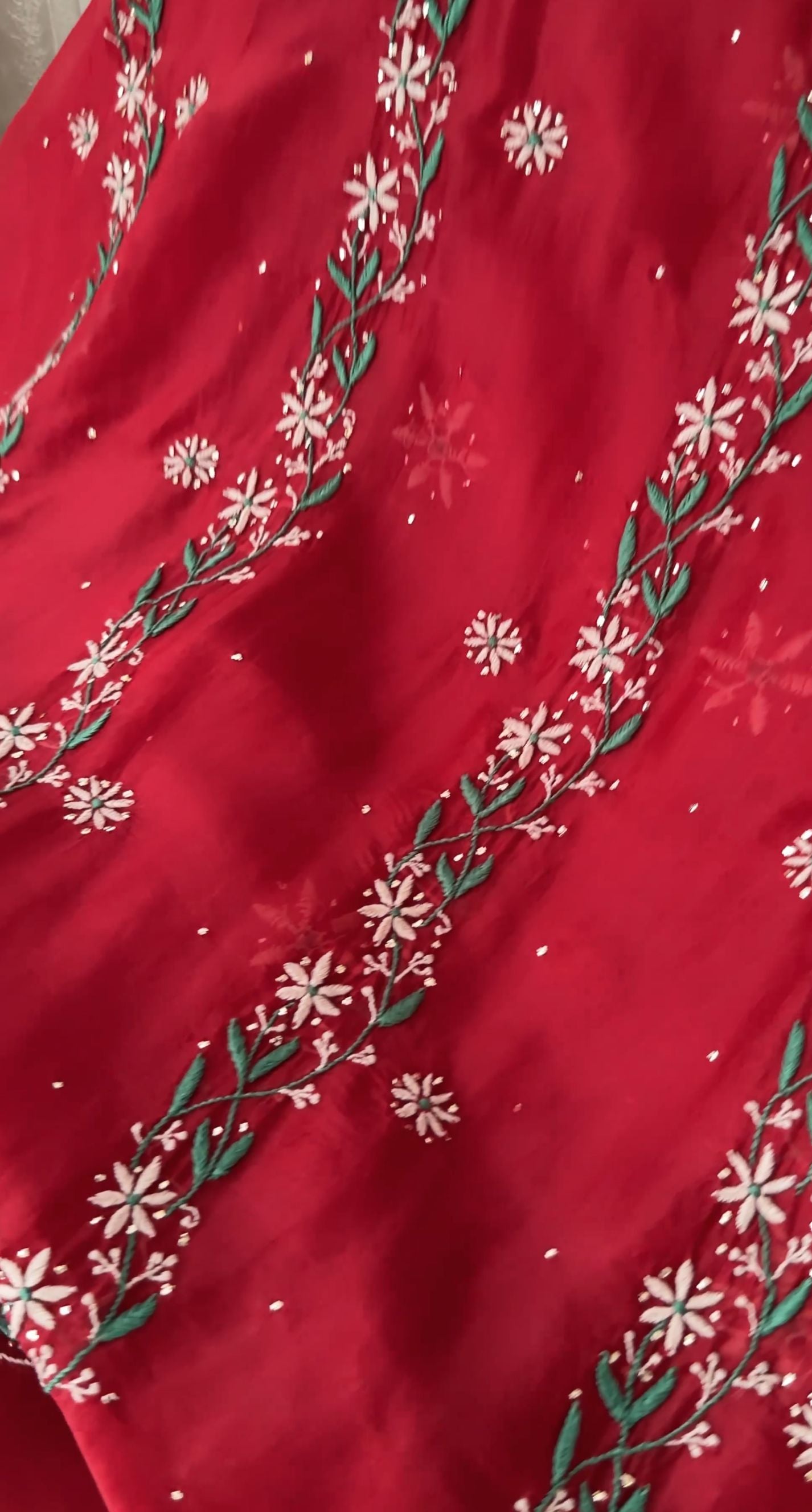 Deep Red Organza Silk Kurta Dupatta Set