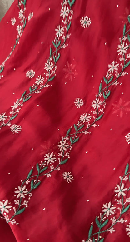 Deep Red Organza Silk Kurta Dupatta Set