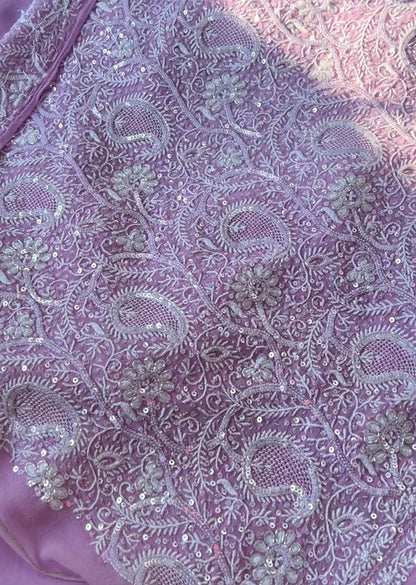 Lavender Pure Georgette Suit with Chikankari & Embellishments