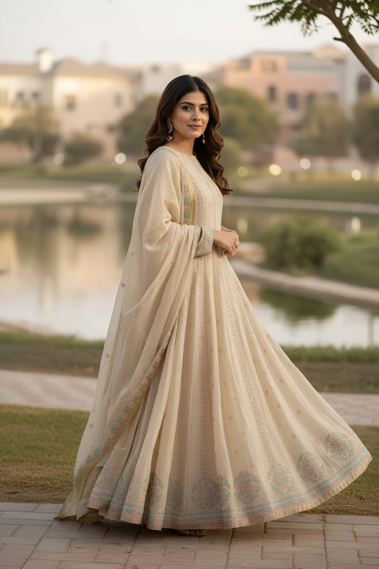 Tissue Chanderi Silk Anarkali – Handcrafted Elegance of 28 Kalis
